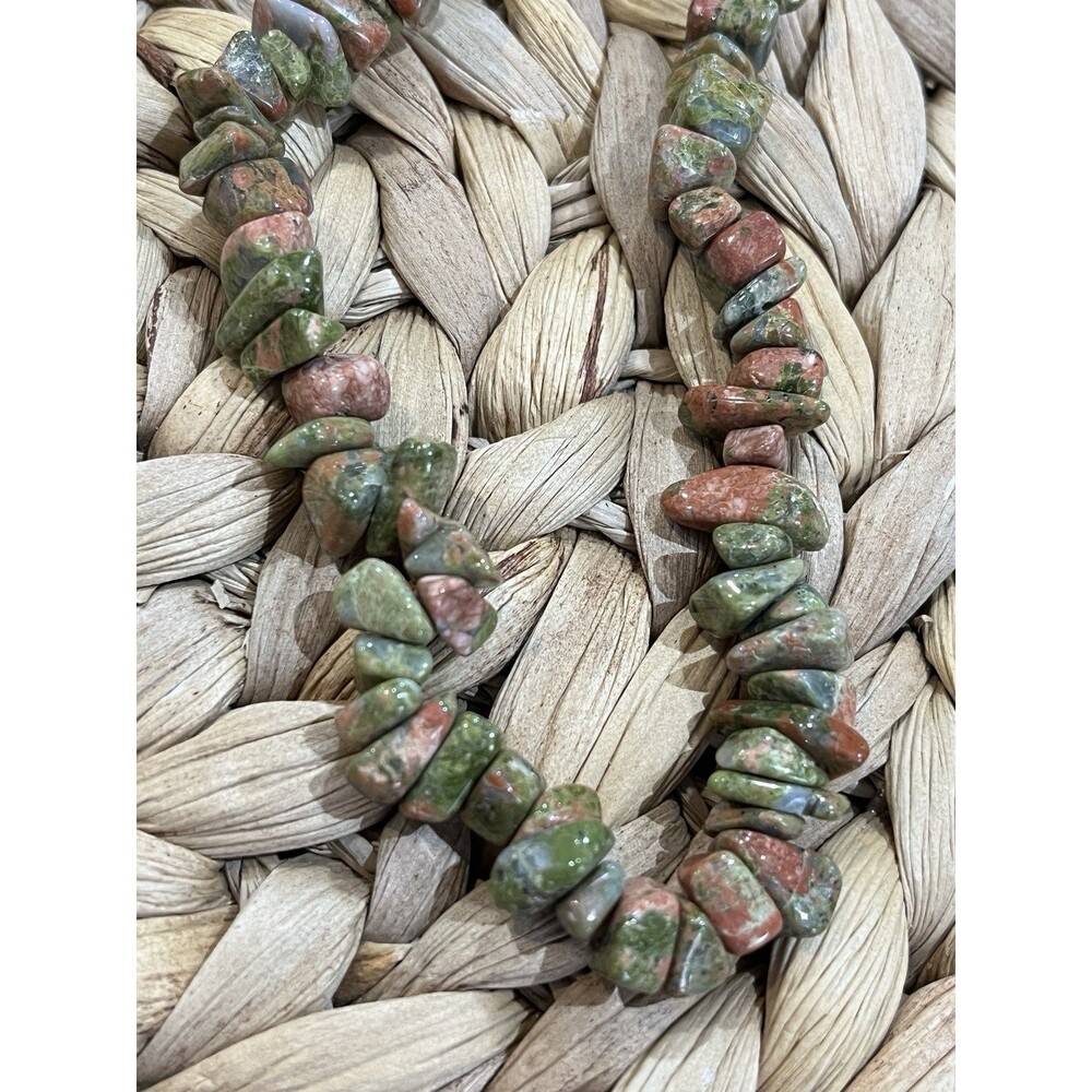 Unakite Jasper Necklace Large Chip Cut Natural Genuine Vintage 32in RARE